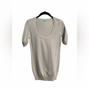 United Colors of Benetton Taupe 100% Cotton Scoop Neck Short Sleeve Sweater VTG